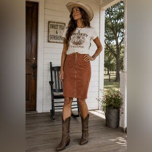TTYA *Long Tall Sally* Double Zip  Sz 4 Rust Brown Leather Skirt